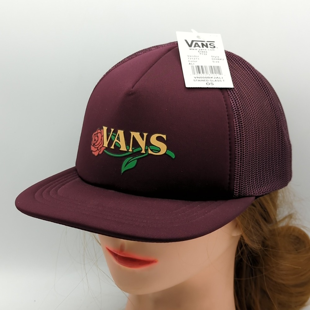 Vans Stained Glass Trucker Hat Snapback Cap Mesh Padded Catawba Grape OS NWT